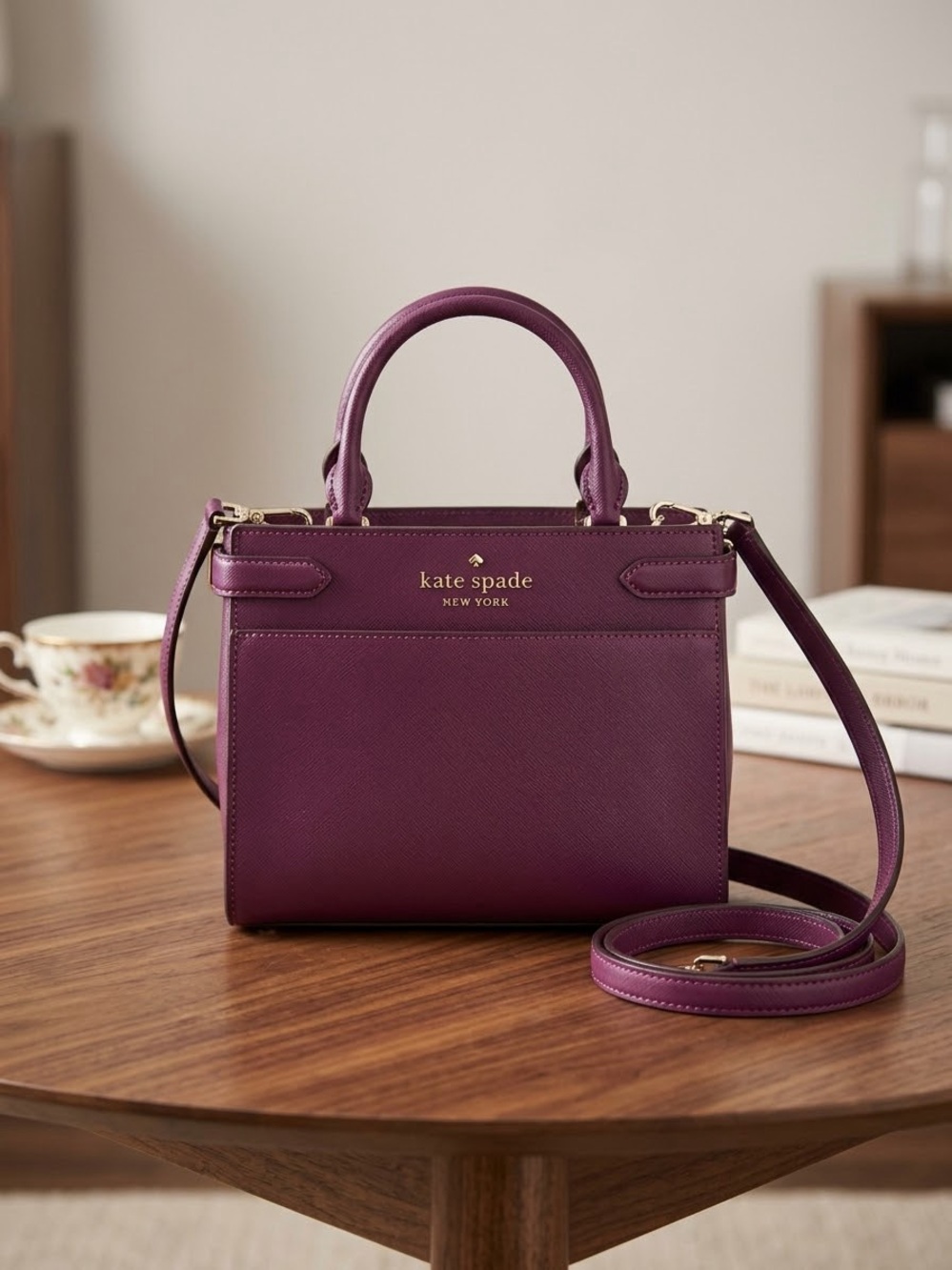 Kate Spade Deep Plum Saffiano Satchel Crossbody